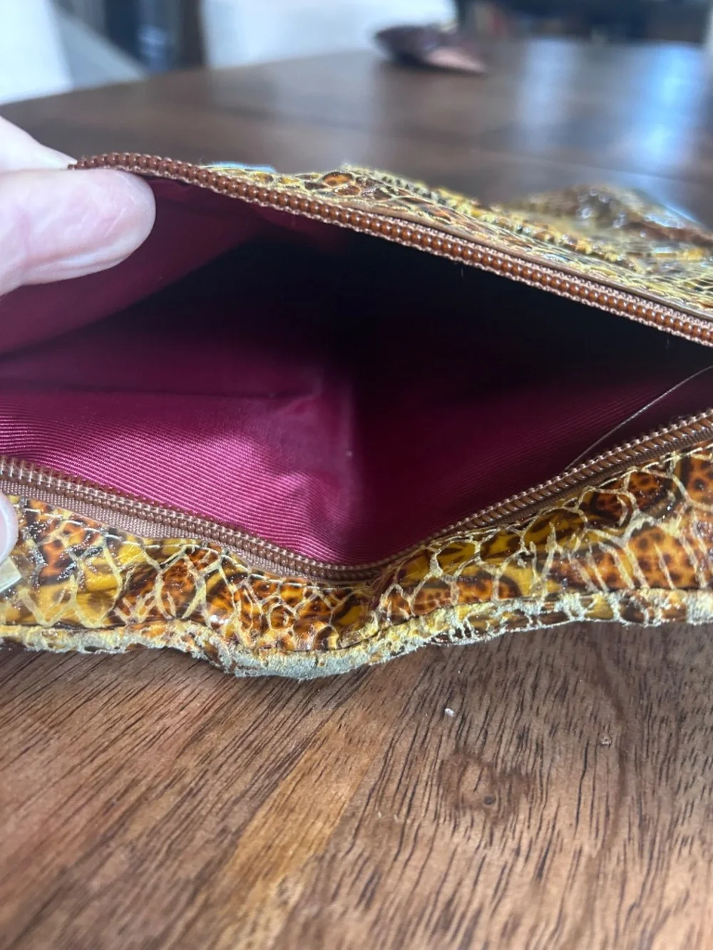 Y2K Hobo International Embossed Leather Double Frame Wallet Reptile Print